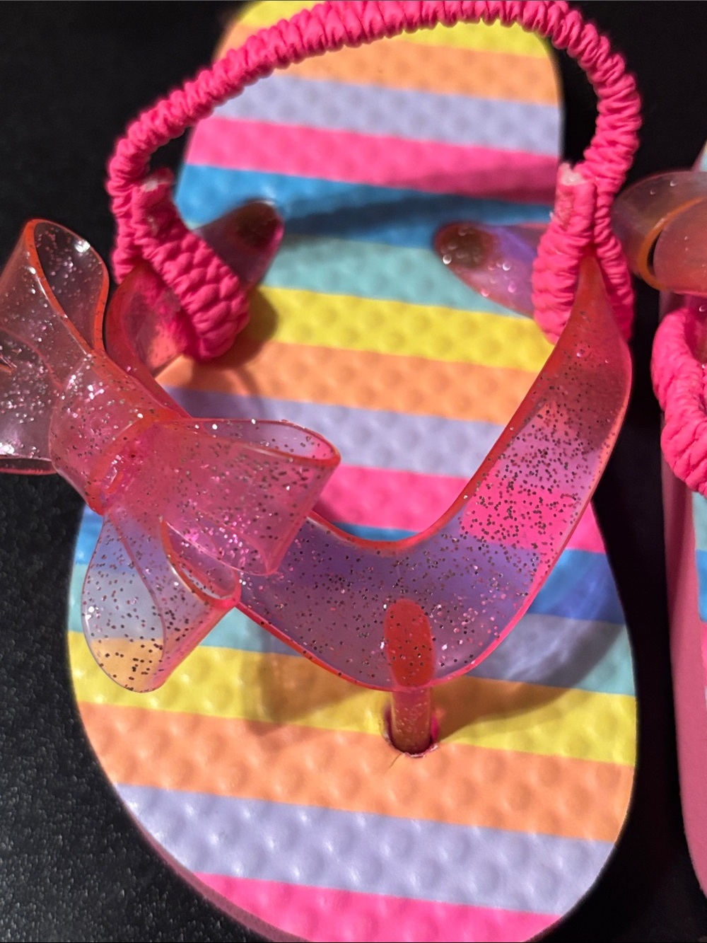 Girls Rainbow Stripe Sandals with Pink Glitter Bow - Picture 9 of 10